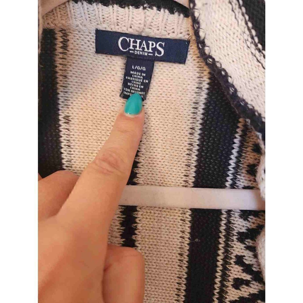 Chaps Open Front Cardigan Size Largegeometricpatt… - image 3